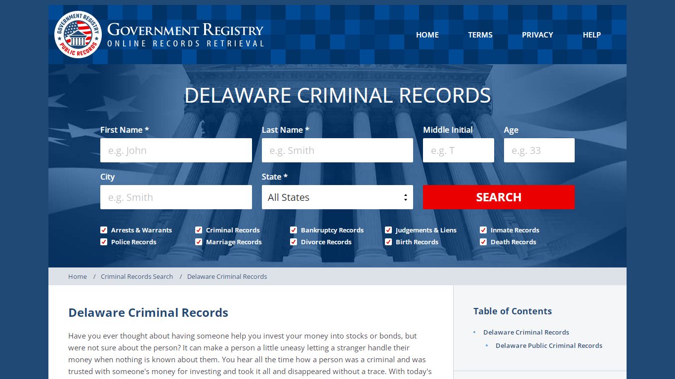 Delaware Criminal Records | GovernmentRegistry.org